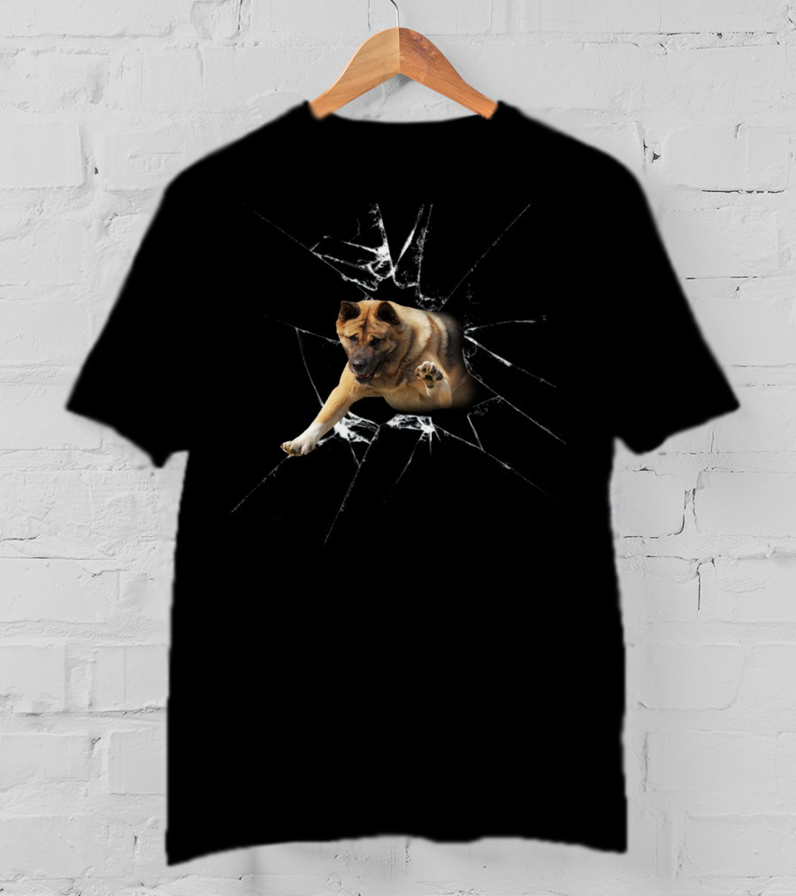 Akita Broke The Glass Dog Breaking Through Shattered Window T-Shirt