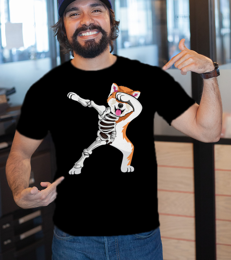 Akita Dog Skeleton Dabbing Halloween T-Shirt