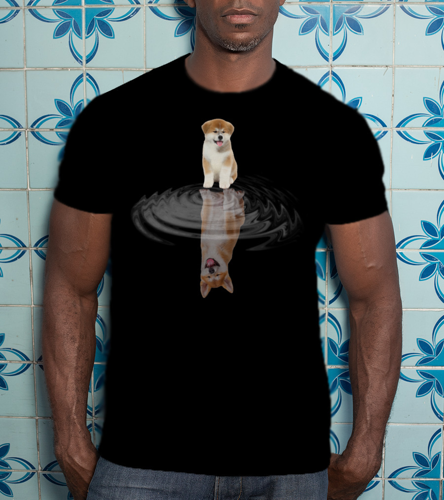 Akita Mirror Reflection With Puppy And Water Surface T-Shirt