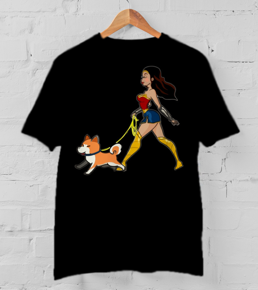 Walk With Akita Woman In Wonder T-Shirt