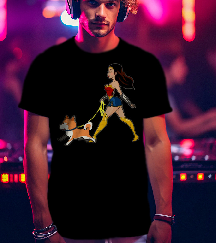 Walk With Akita Woman In Wonder T-Shirt