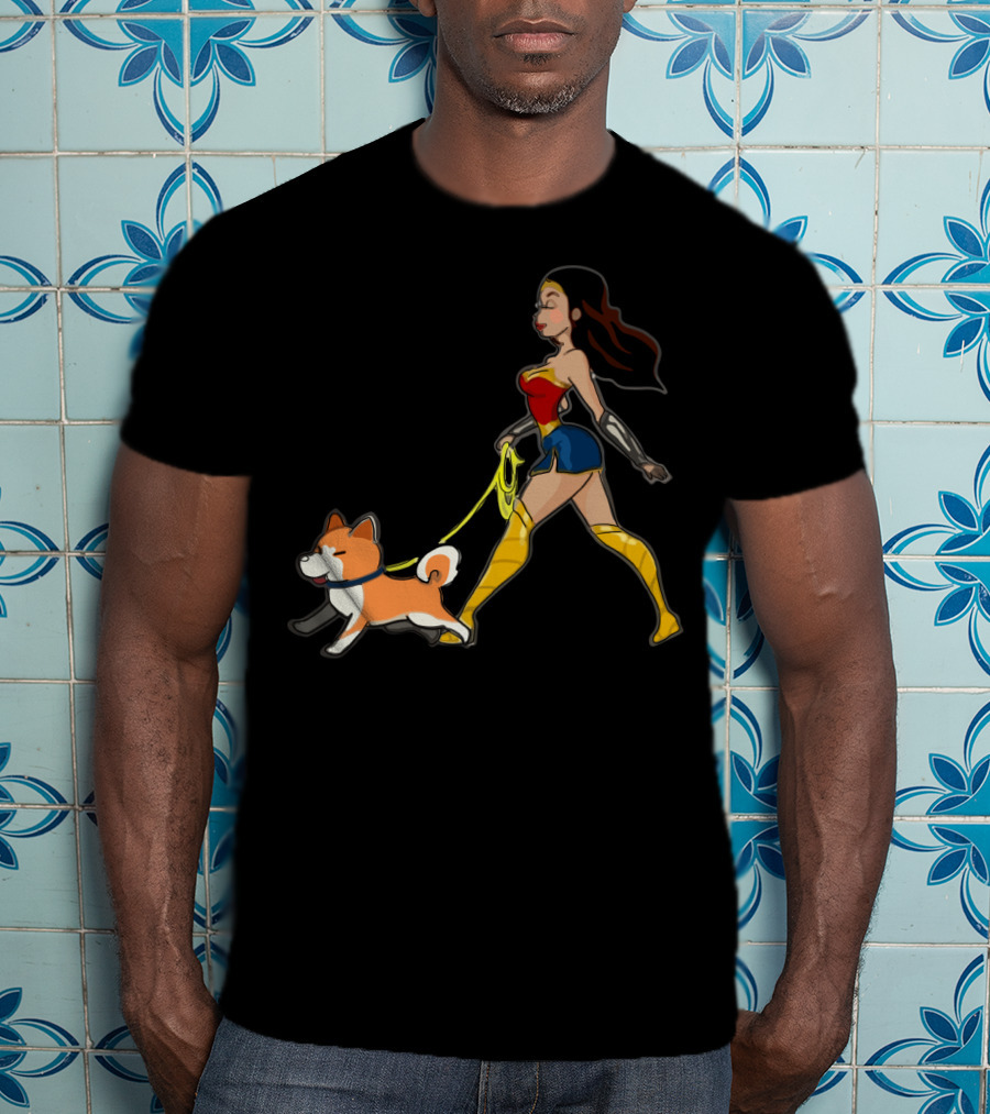 Walk With Akita Woman In Wonder T-Shirt