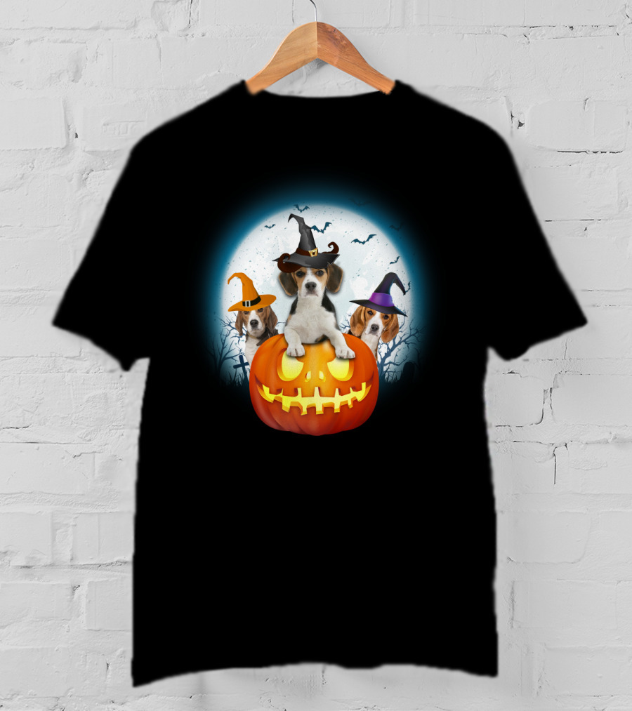 Beagle Pumpkin Halloween Witch Trio T-Shirt