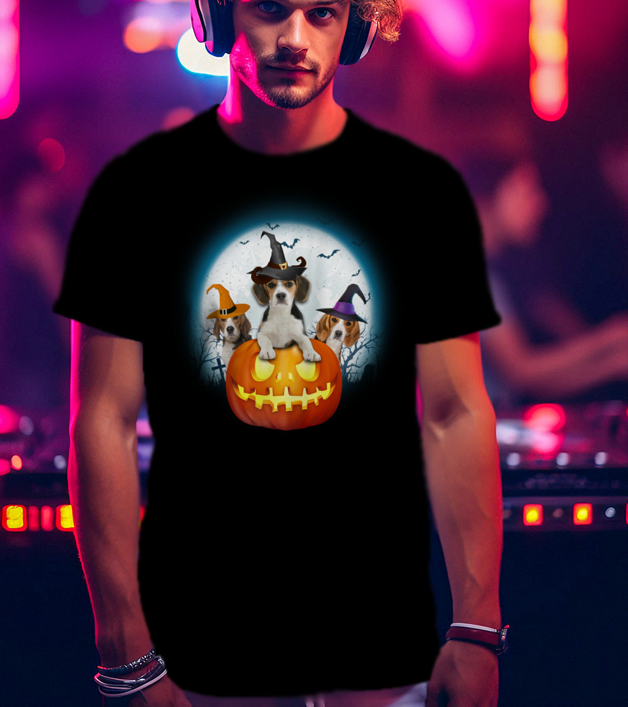 Beagle Pumpkin Halloween Witch Trio T-Shirt