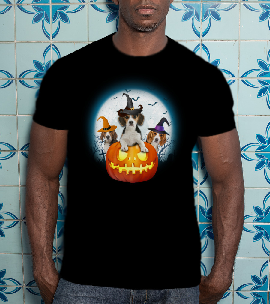 Beagle Pumpkin Halloween Witch Trio T-Shirt