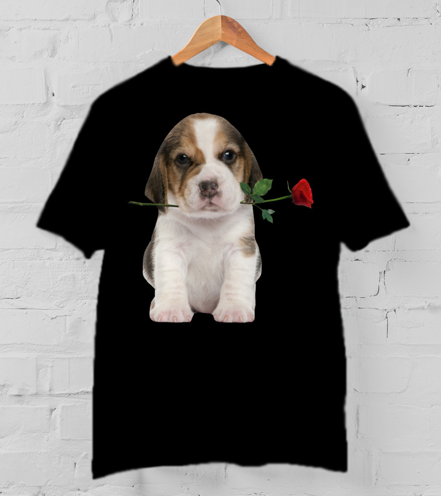 Beagle Puppy With Red Rose T-Shirt