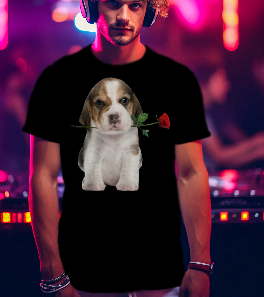 Beagle Puppy With Red Rose T-Shirt