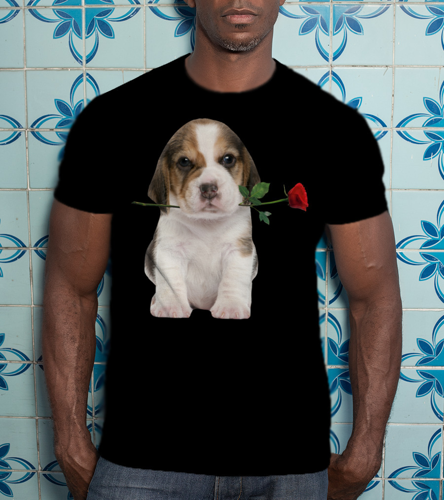 Beagle Puppy With Red Rose T-Shirt