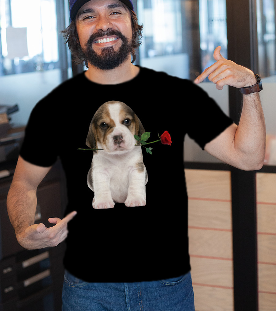 Beagle Puppy With Red Rose T-Shirt
