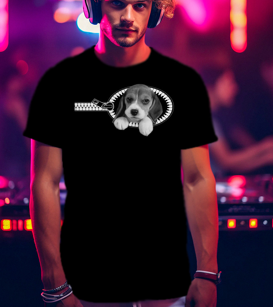 Beagle Puppy In Zipper Pocket T-Shirt
