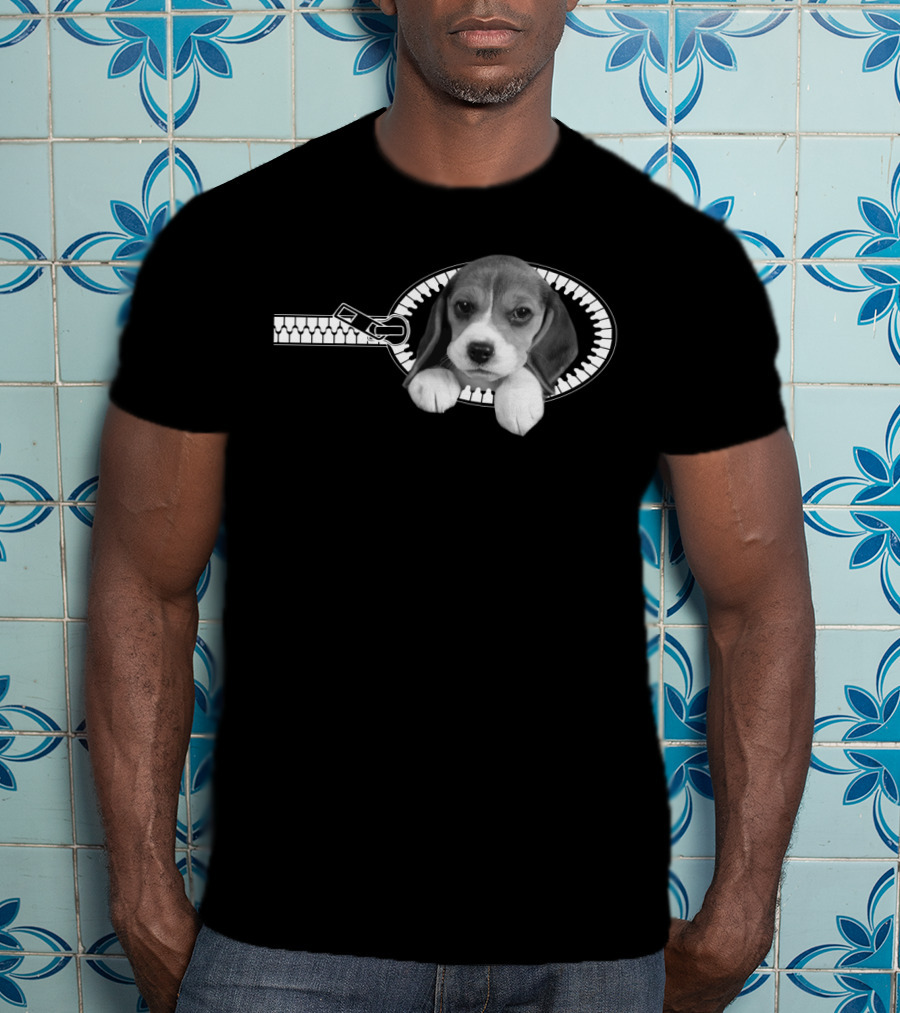 Beagle Puppy In Zipper Pocket T-Shirt