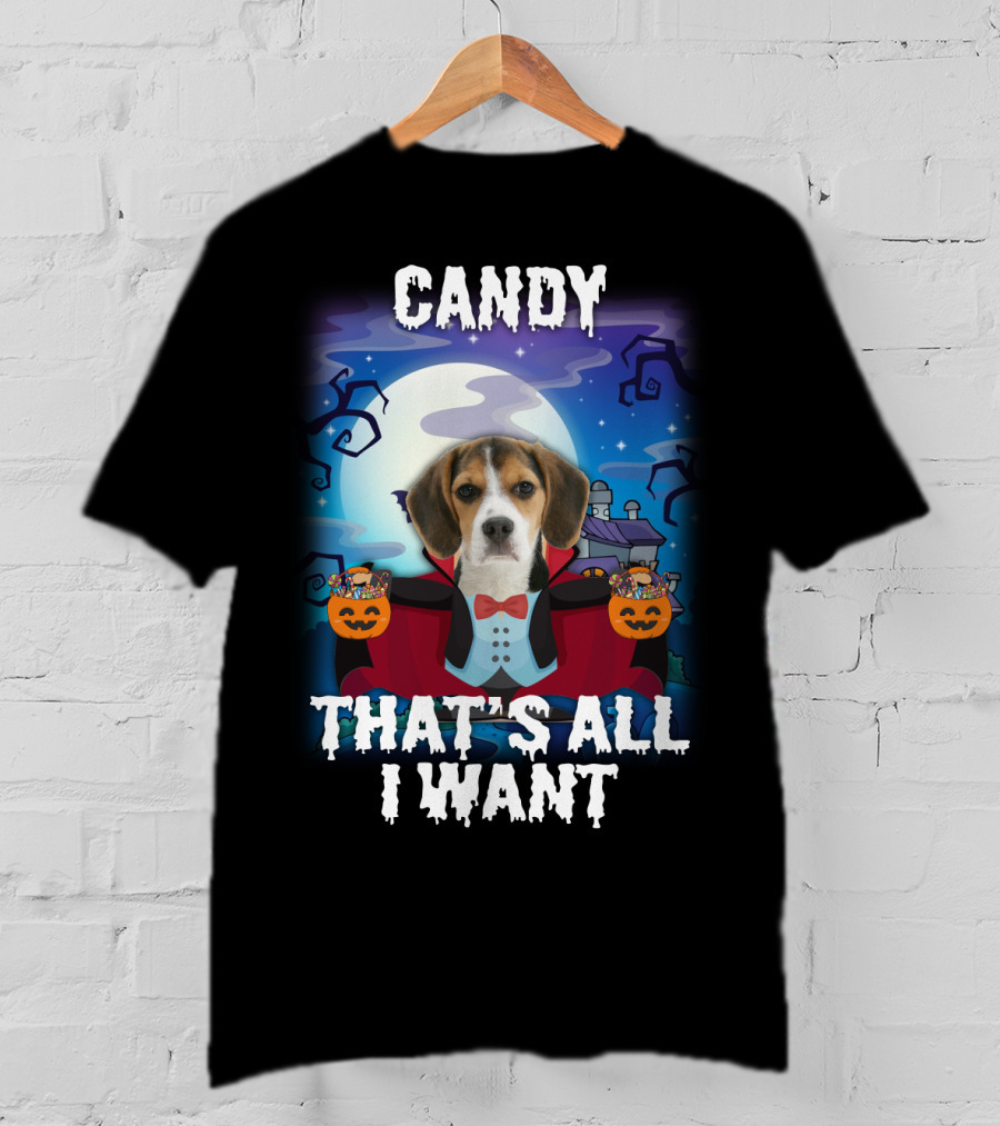 Candy Beagle Halloween Moonlit Mansion With Pumpkins T-Shirt