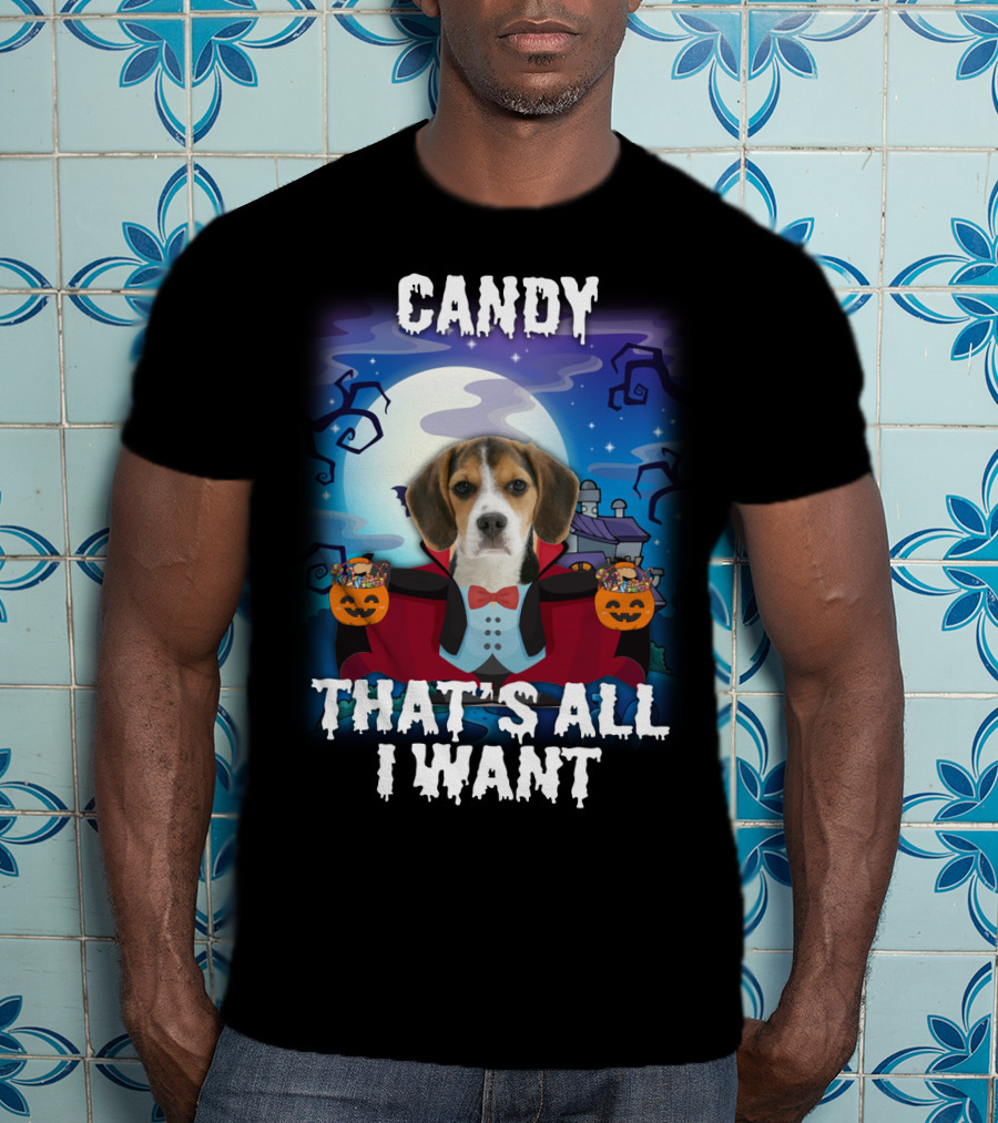 Candy Beagle Halloween Moonlit Mansion With Pumpkins T-Shirt