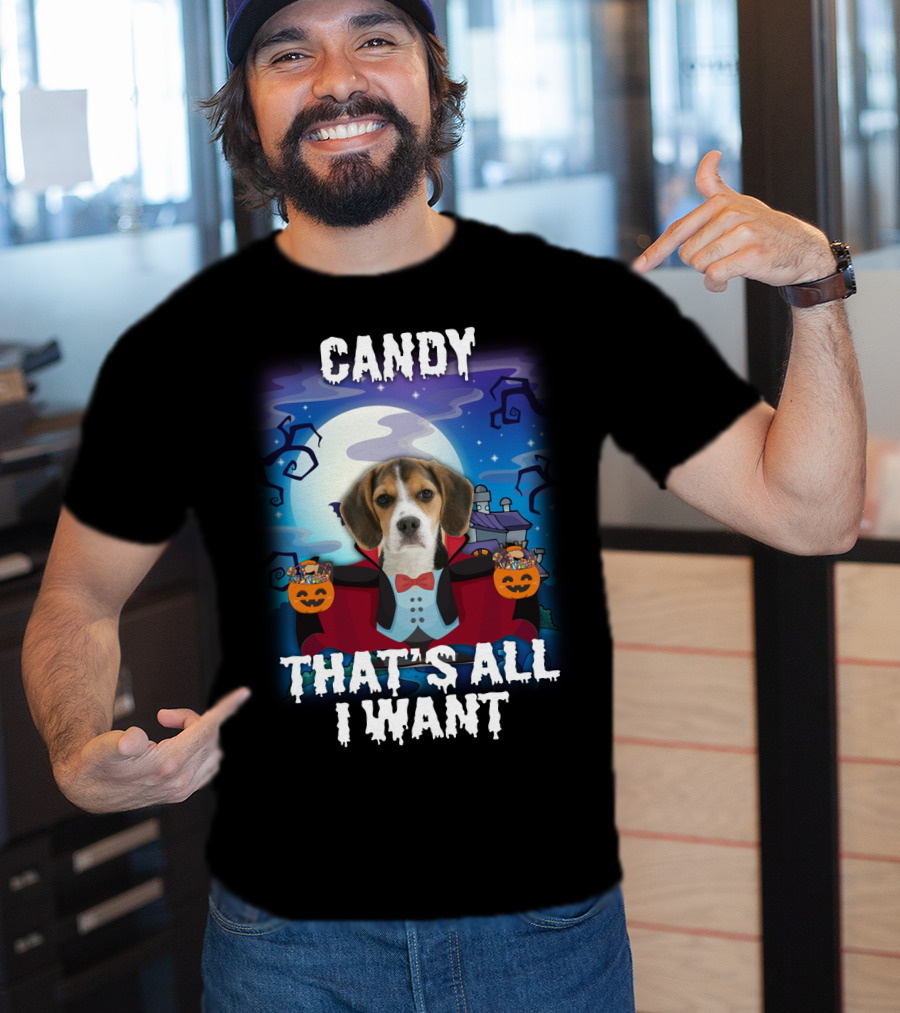 Candy Beagle Halloween Moonlit Mansion With Pumpkins T-Shirt