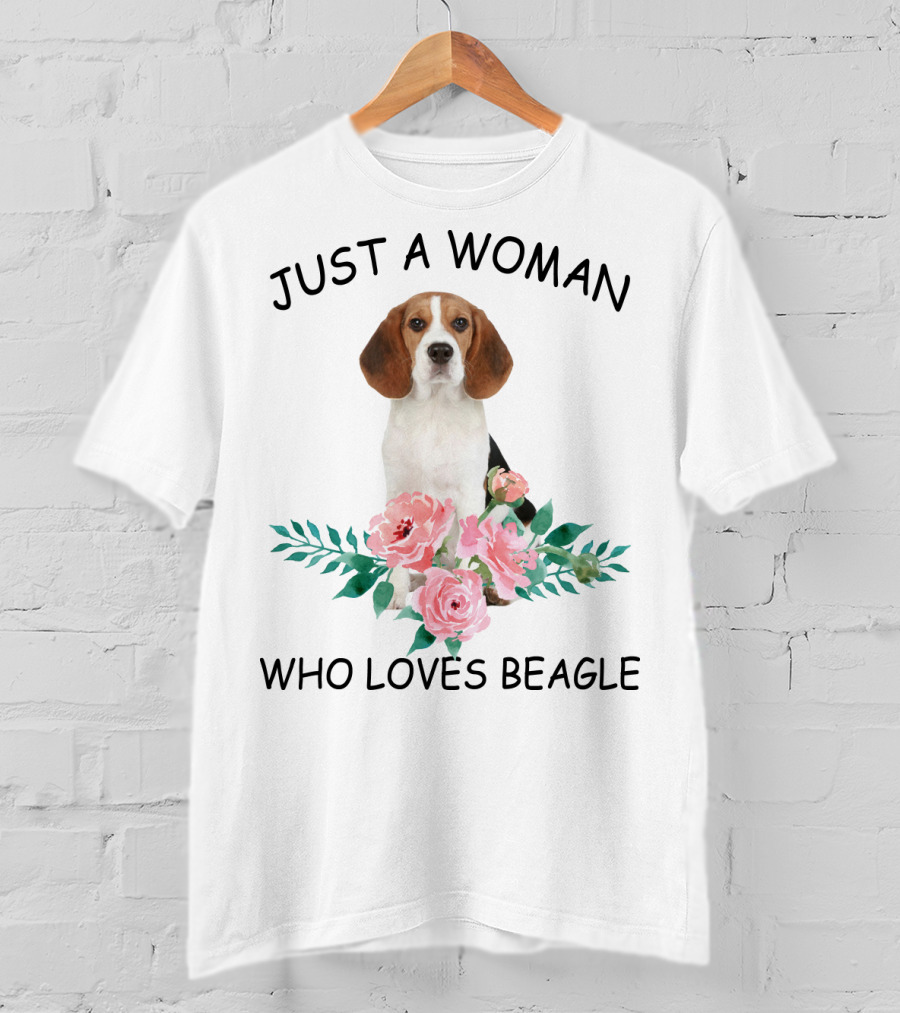 Just A Woman Who Loves Beagle With Pink Flowers T-Shirt