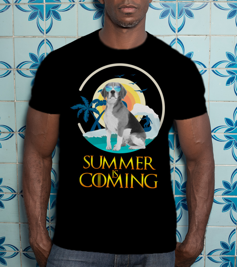 Summer Is Coming Beagle Sunglasses Beach Scene T-Shirt