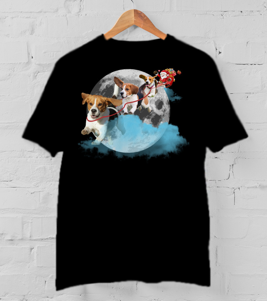 Santa And Beagles On The Moon Journey T-Shirt
