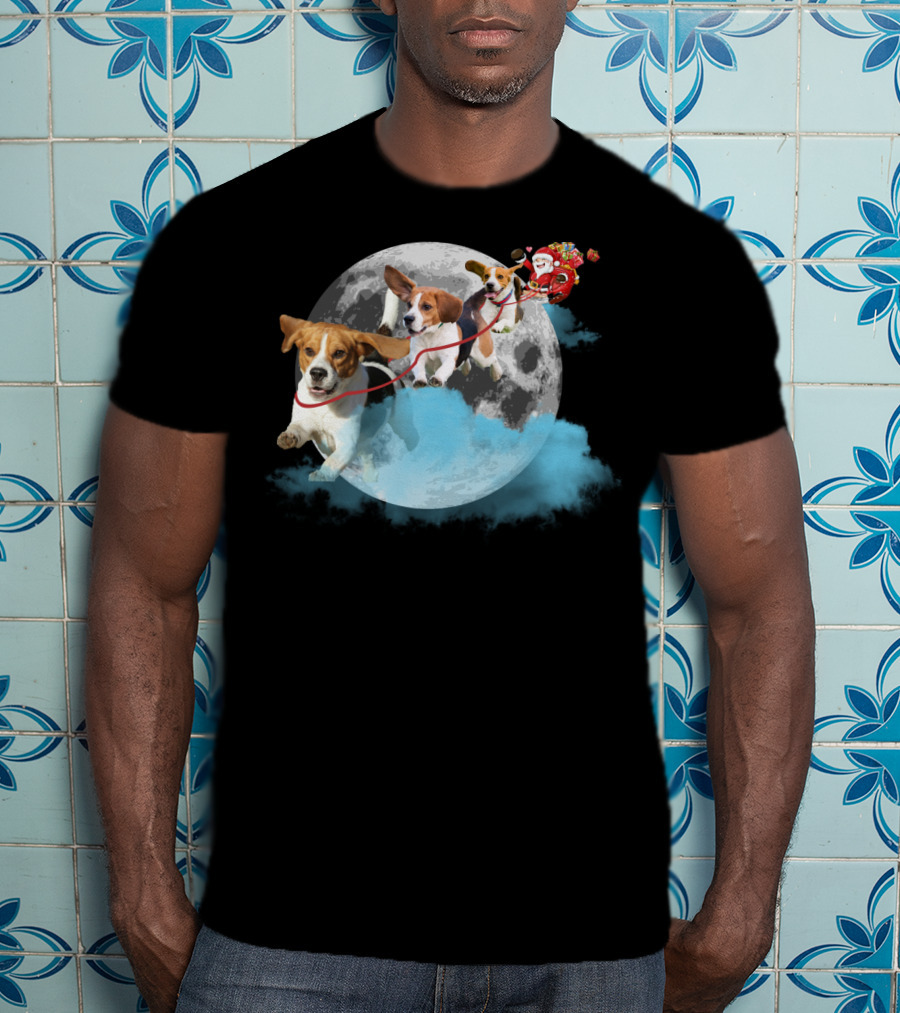 Santa And Beagles On The Moon Journey T-Shirt