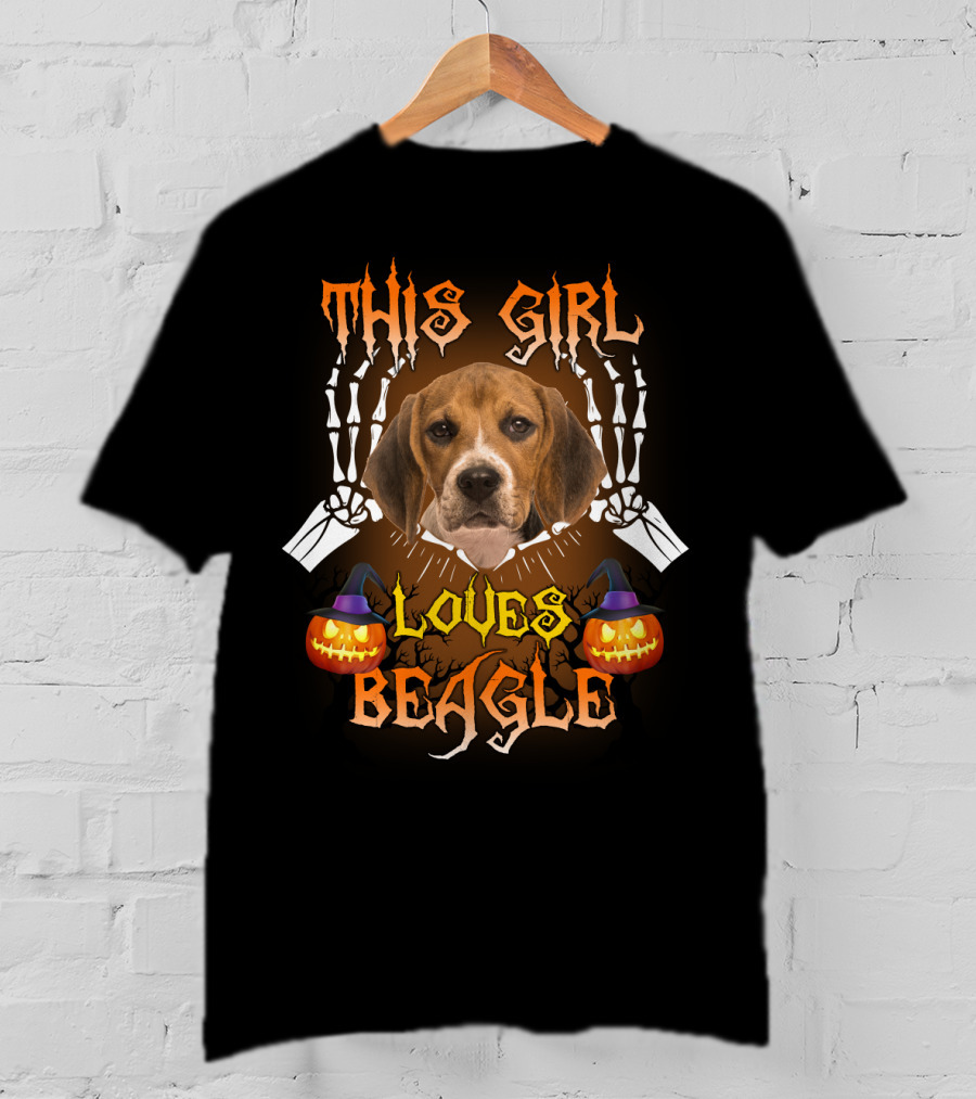 This Girl Loves Beagle Halloween Pumpkin Skeleton Dog T-Shirt