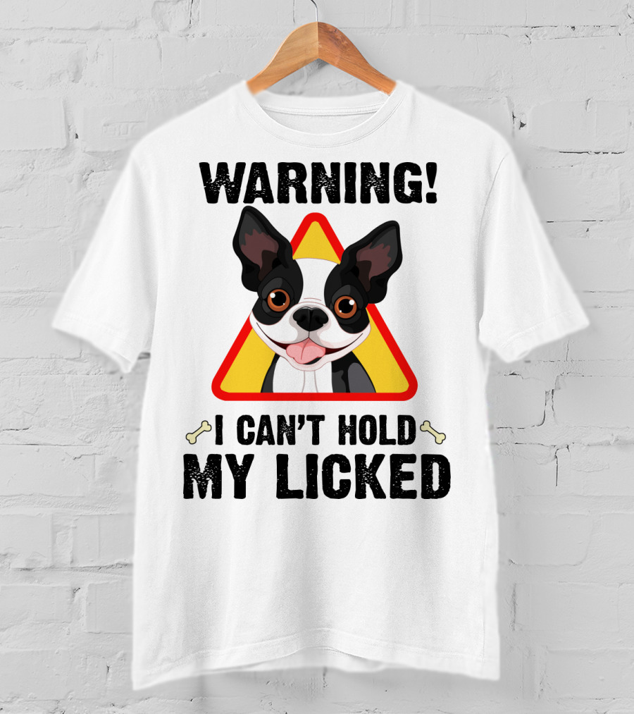 Warning I Can't Hold My Licked Cartoon Dog With Triangle And Bones T-Shirt