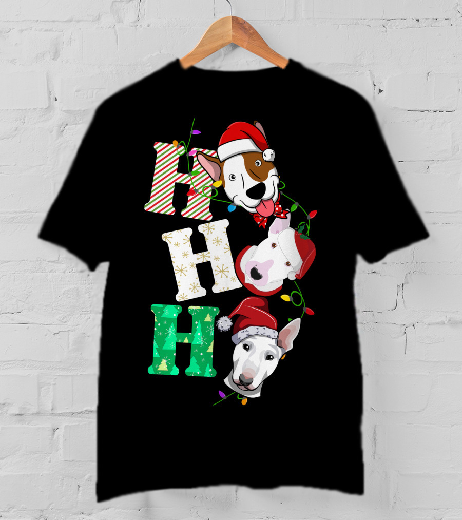 Ho Ho Ho Bullterrier Christmas Santa Hats T-Shirt