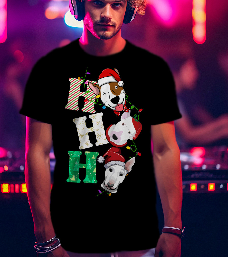 Ho Ho Ho Bullterrier Christmas Santa Hats T-Shirt