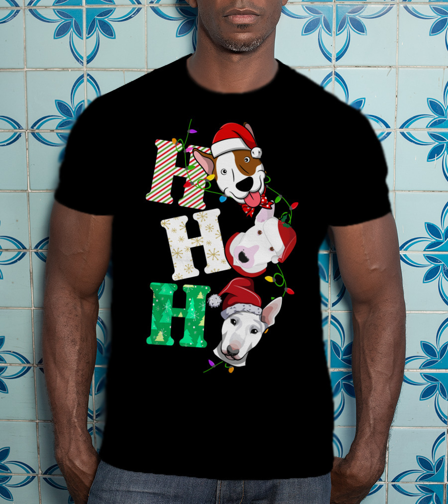 Ho Ho Ho Bullterrier Christmas Santa Hats T-Shirt