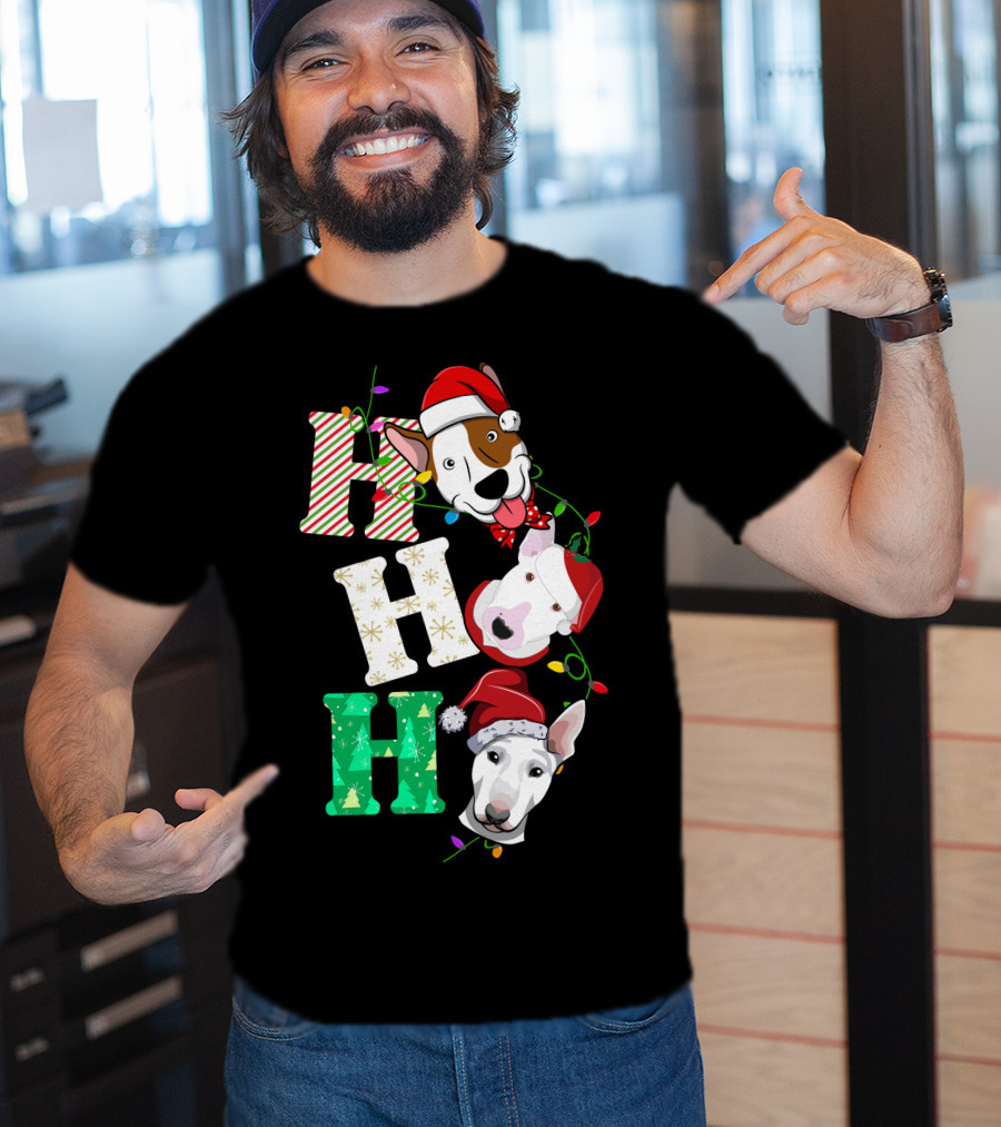 Ho Ho Ho Bullterrier Christmas Santa Hats T-Shirt
