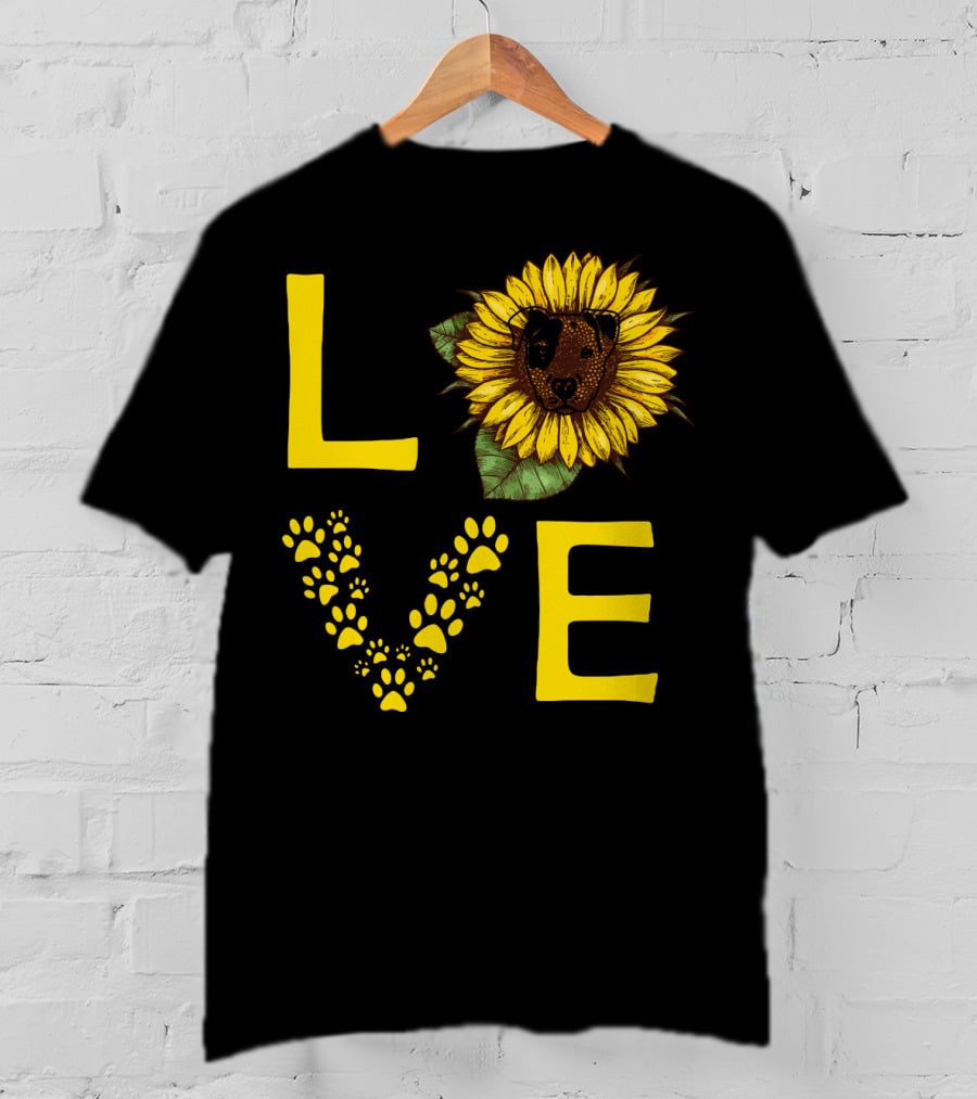Love Bullterrier Sunflower Paw Prints T-Shirt