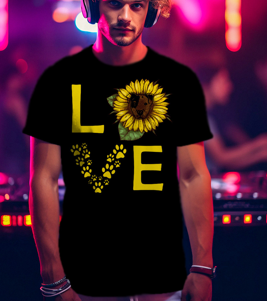 Love Bullterrier Sunflower Paw Prints T-Shirt