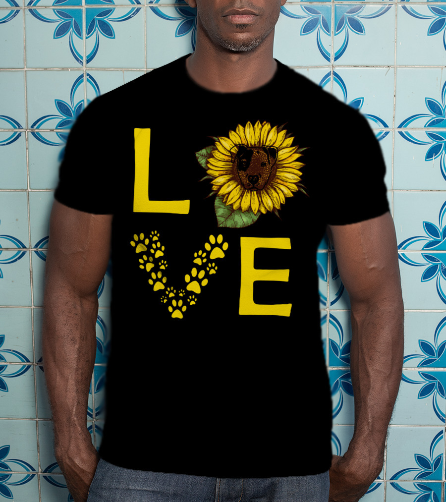 Love Bullterrier Sunflower Paw Prints T-Shirt