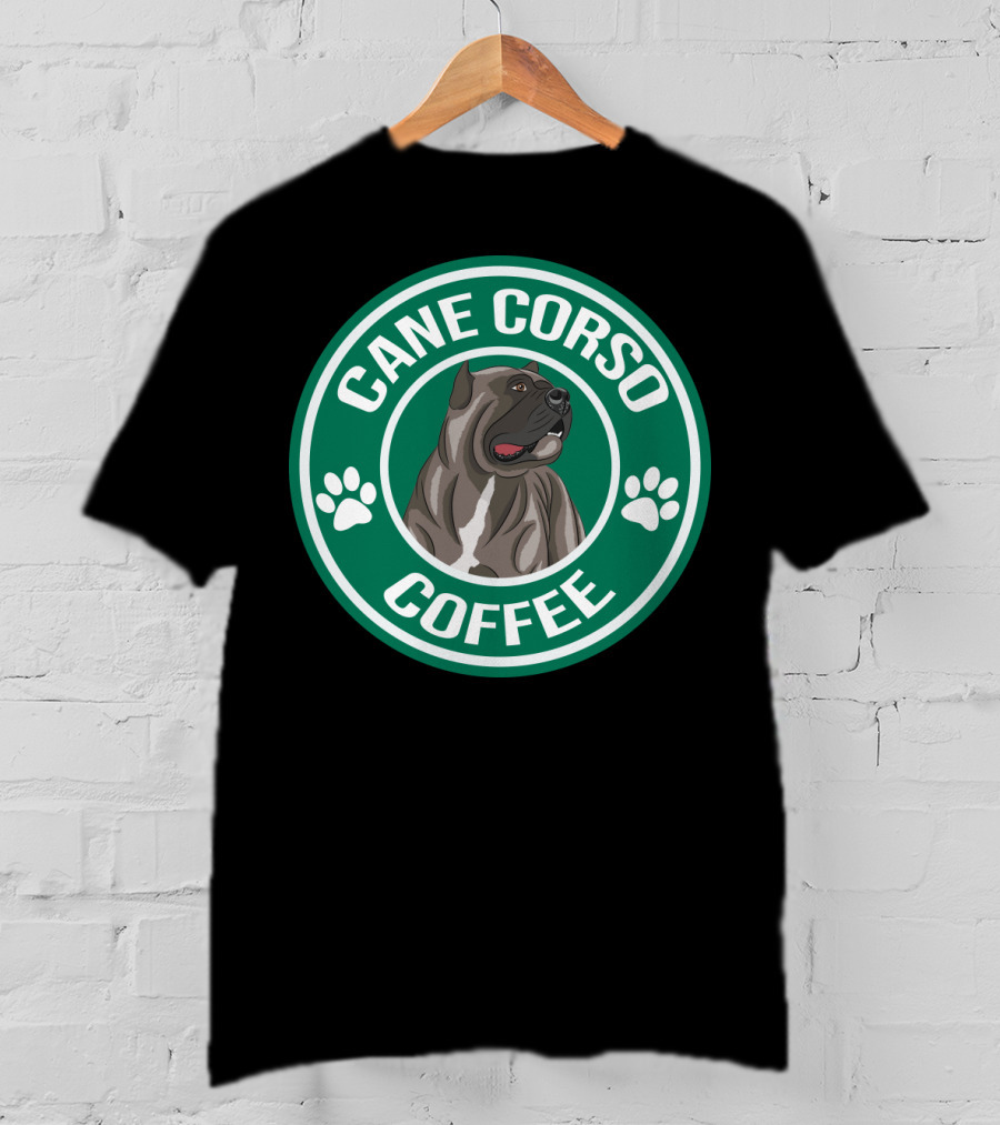 Cane Corso Coffee Dog Emblem Paw Prints T-Shirt