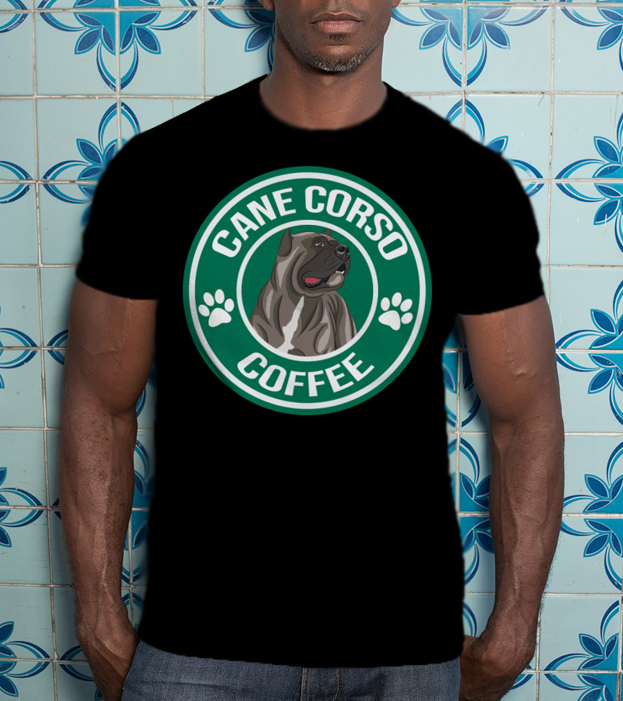 Cane Corso Coffee Dog Emblem Paw Prints T-Shirt