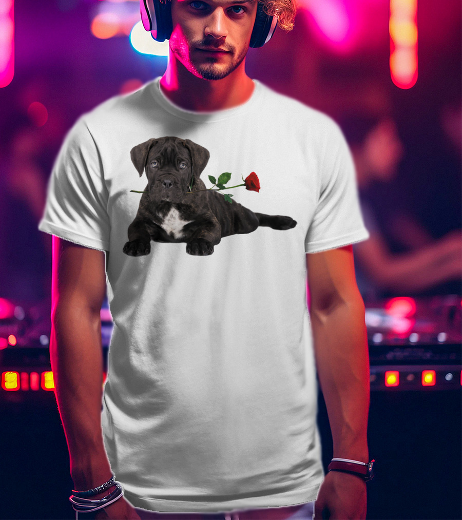 Cane Corso Puppy With A Red Rose In Mouth T-Shirt
