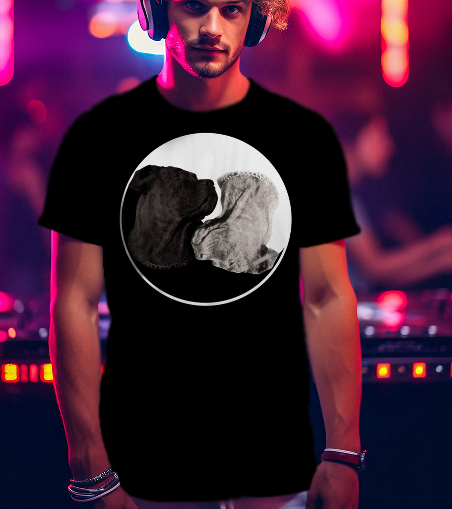 Cane Corso Yin Yang Circle With Black And White Dog Heads T-Shirt