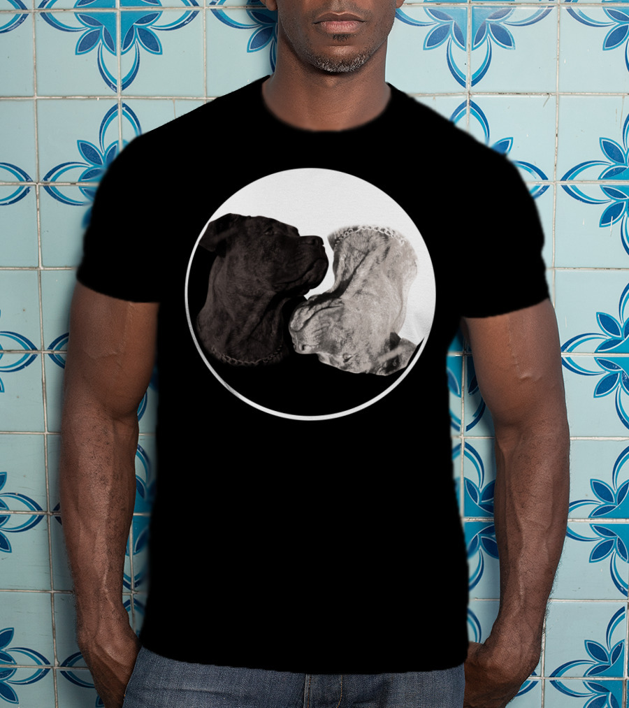 Cane Corso Yin Yang Circle With Black And White Dog Heads T-Shirt
