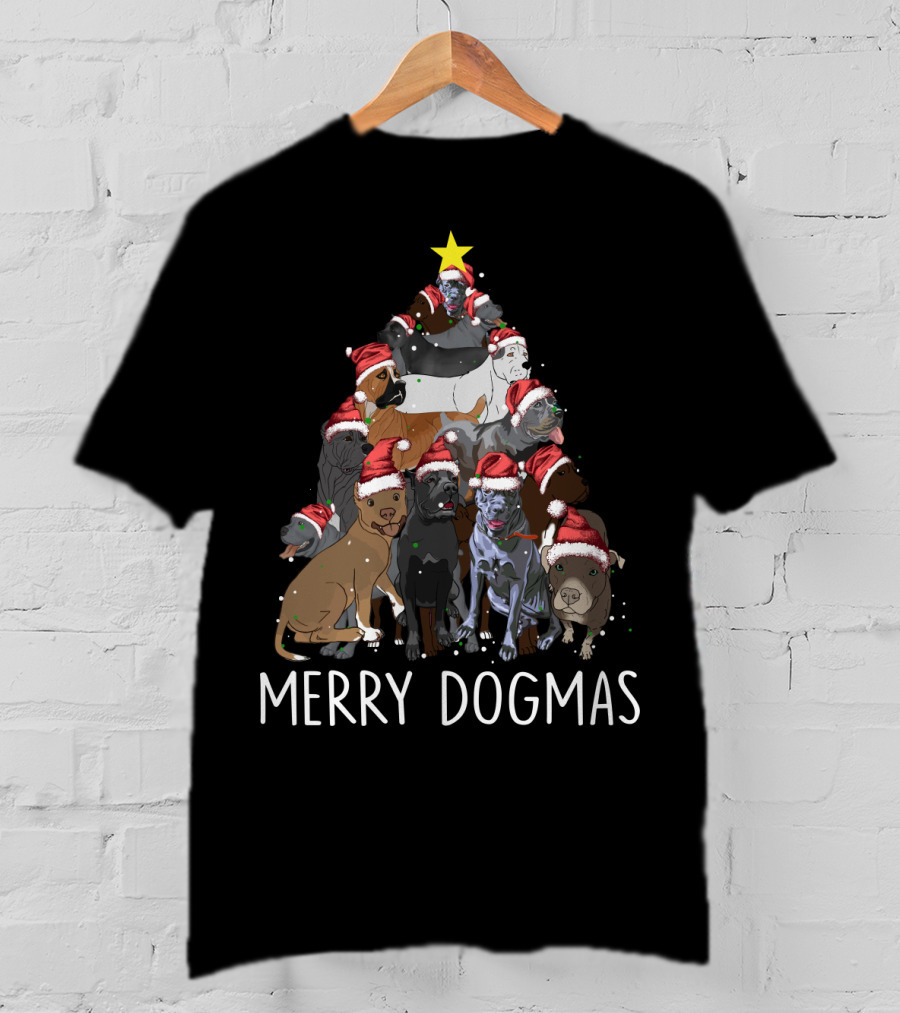 Merry Dogmas Cane Corso Christmas Tree With Santa Hats T-Shirt