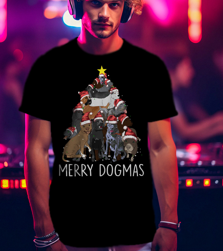 Merry Dogmas Cane Corso Christmas Tree With Santa Hats T-Shirt