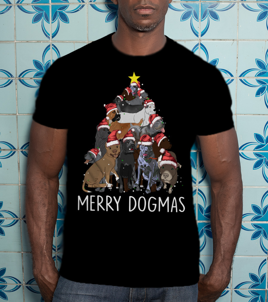 Merry Dogmas Cane Corso Christmas Tree With Santa Hats T-Shirt