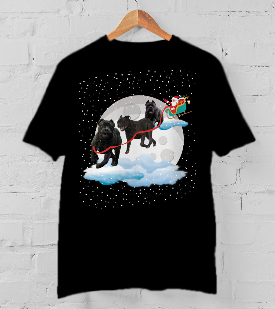 Santa Rides Cane Corso Sleigh With Full Moon And Snowflakes T-Shirt