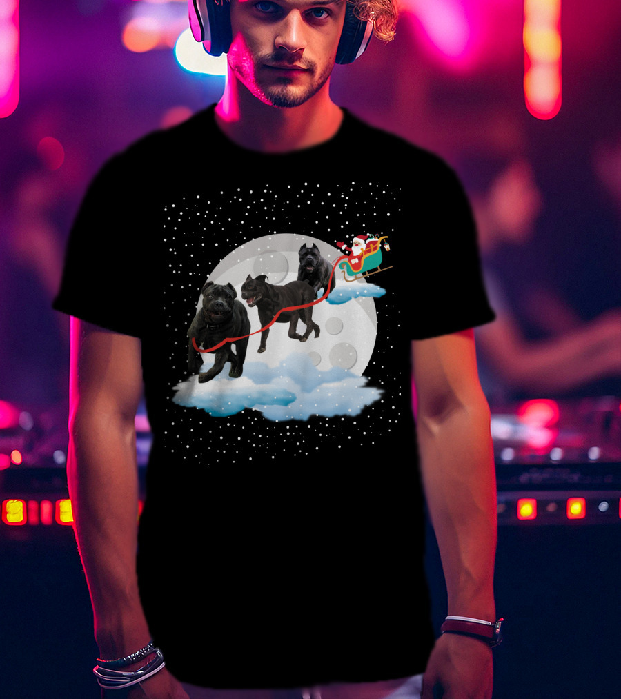 Santa Rides Cane Corso Sleigh With Full Moon And Snowflakes T-Shirt