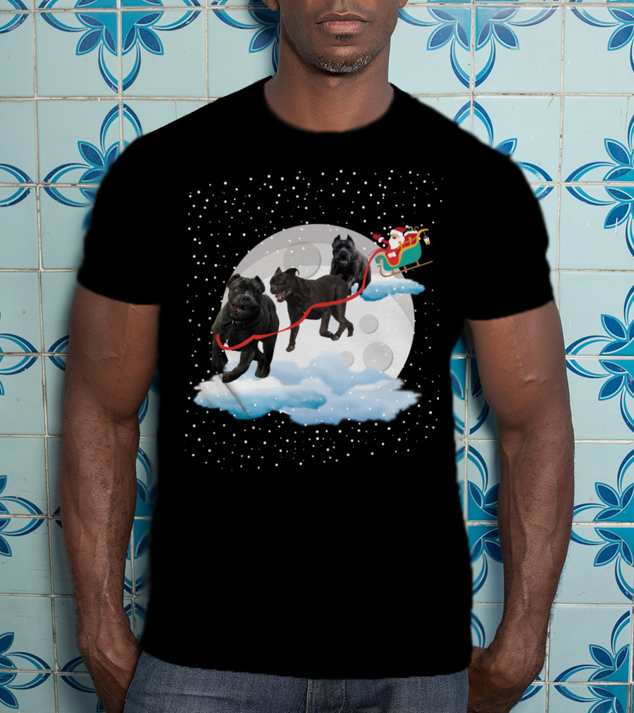 Santa Rides Cane Corso Sleigh With Full Moon And Snowflakes T-Shirt