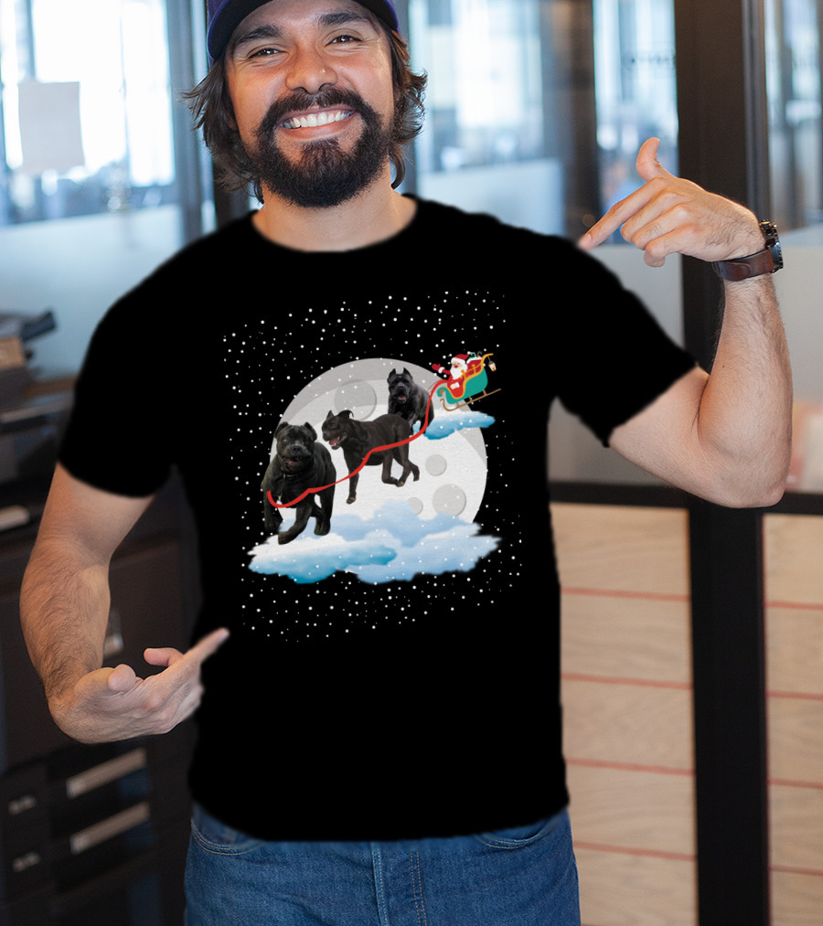 Santa Rides Cane Corso Sleigh With Full Moon And Snowflakes T-Shirt