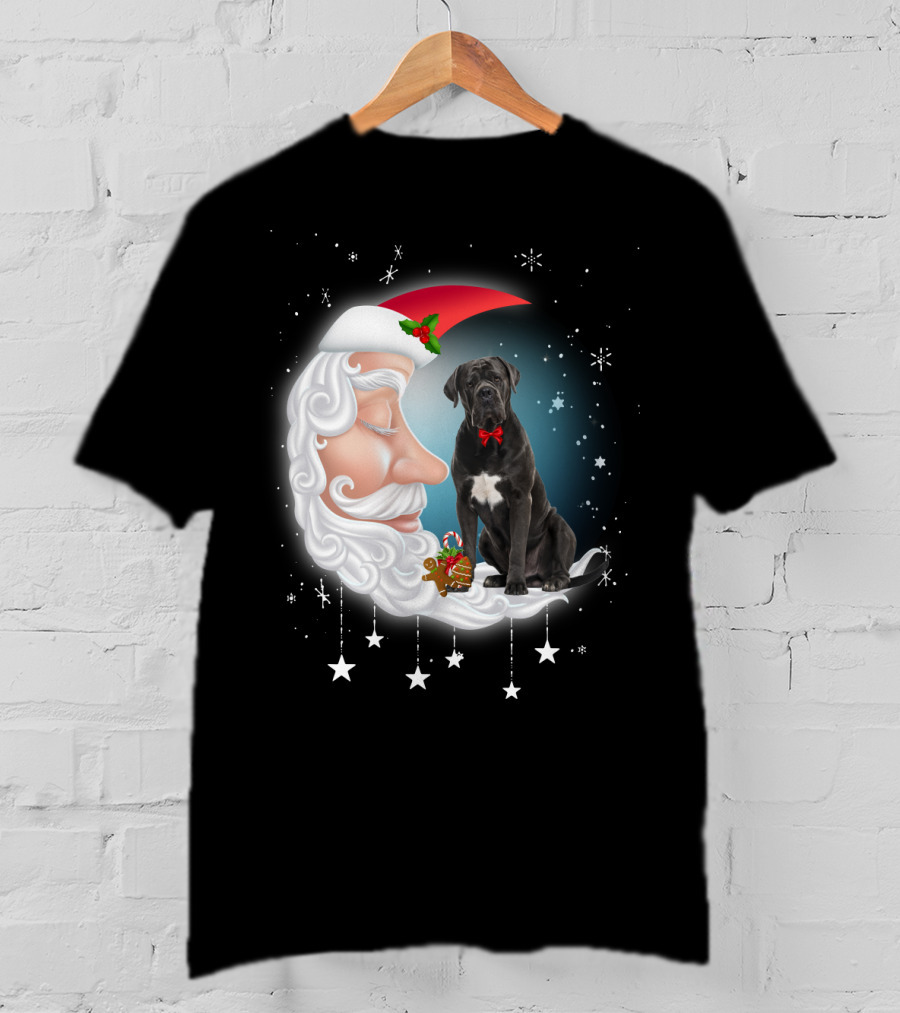 Santa Crescent Moon Cane Corso With Stars And Snowflakes T-Shirt