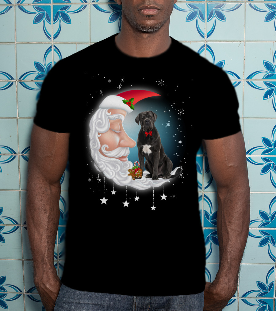 Santa Crescent Moon Cane Corso With Stars And Snowflakes T-Shirt