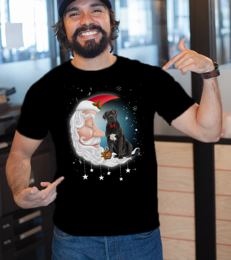 Santa Crescent Moon Cane Corso With Stars And Snowflakes T-Shirt