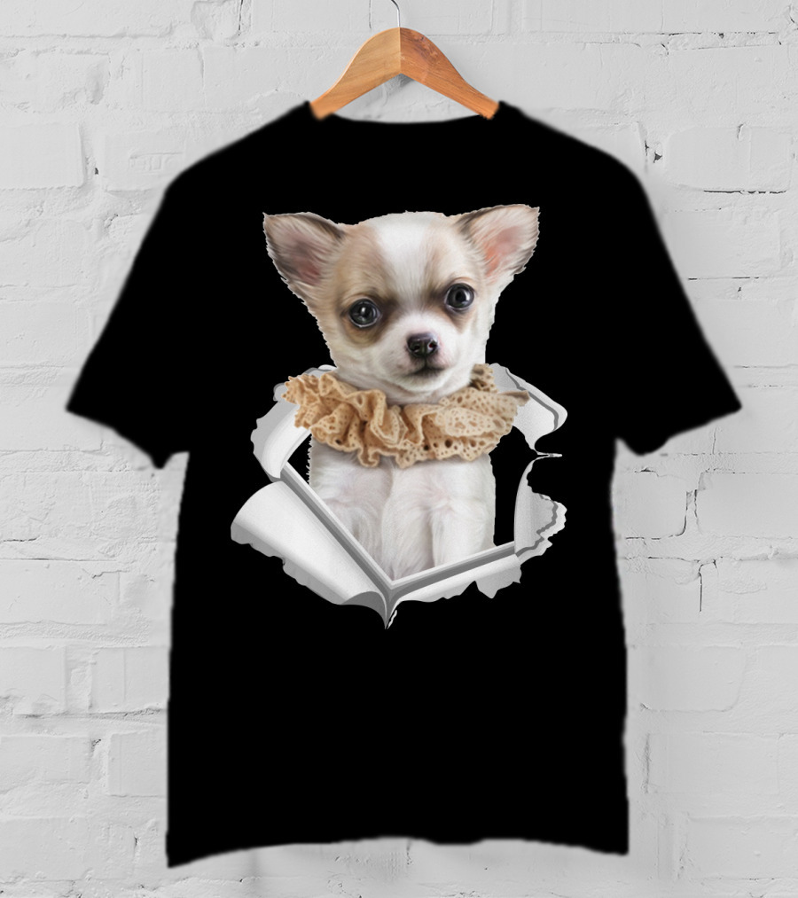 Chihuahua 3D Peek Out Frill Collar T-Shirt