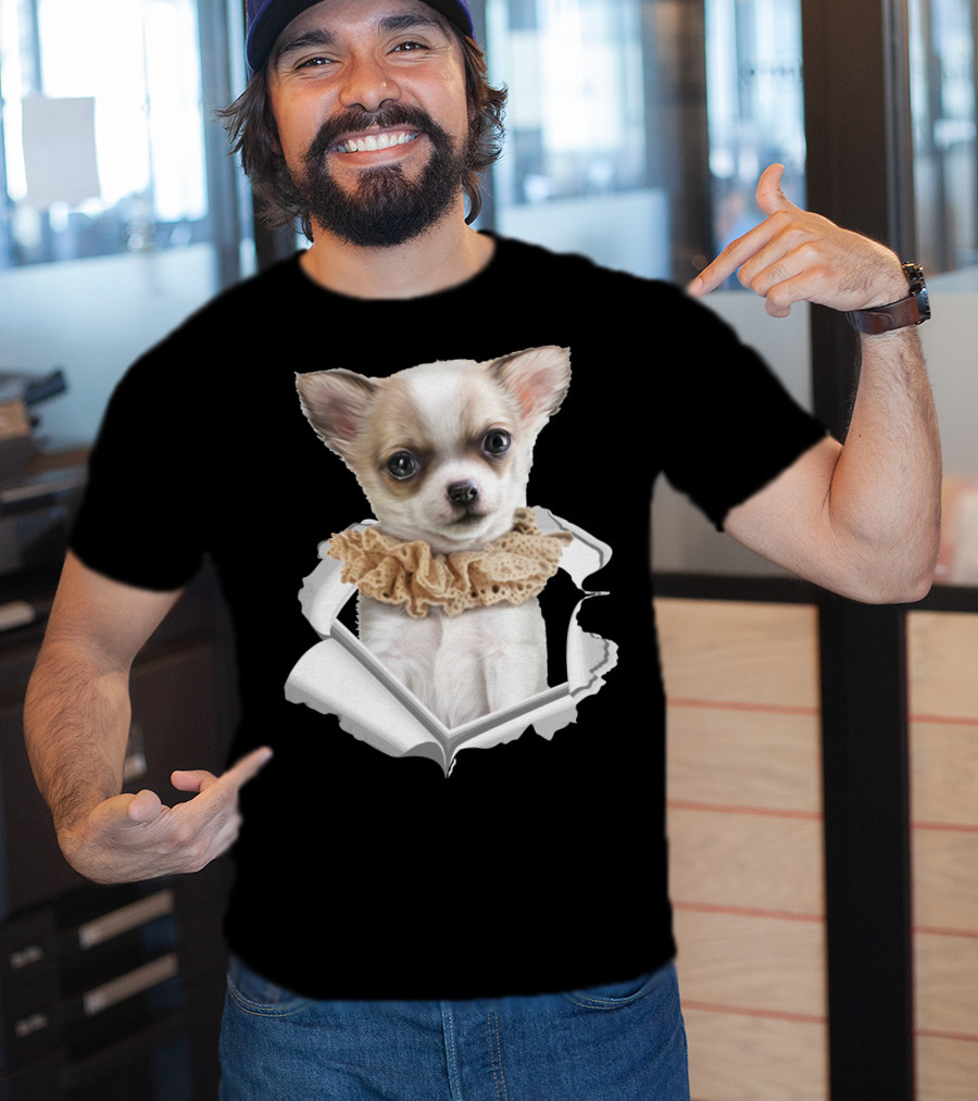 Chihuahua 3D Peek Out Frill Collar T-Shirt