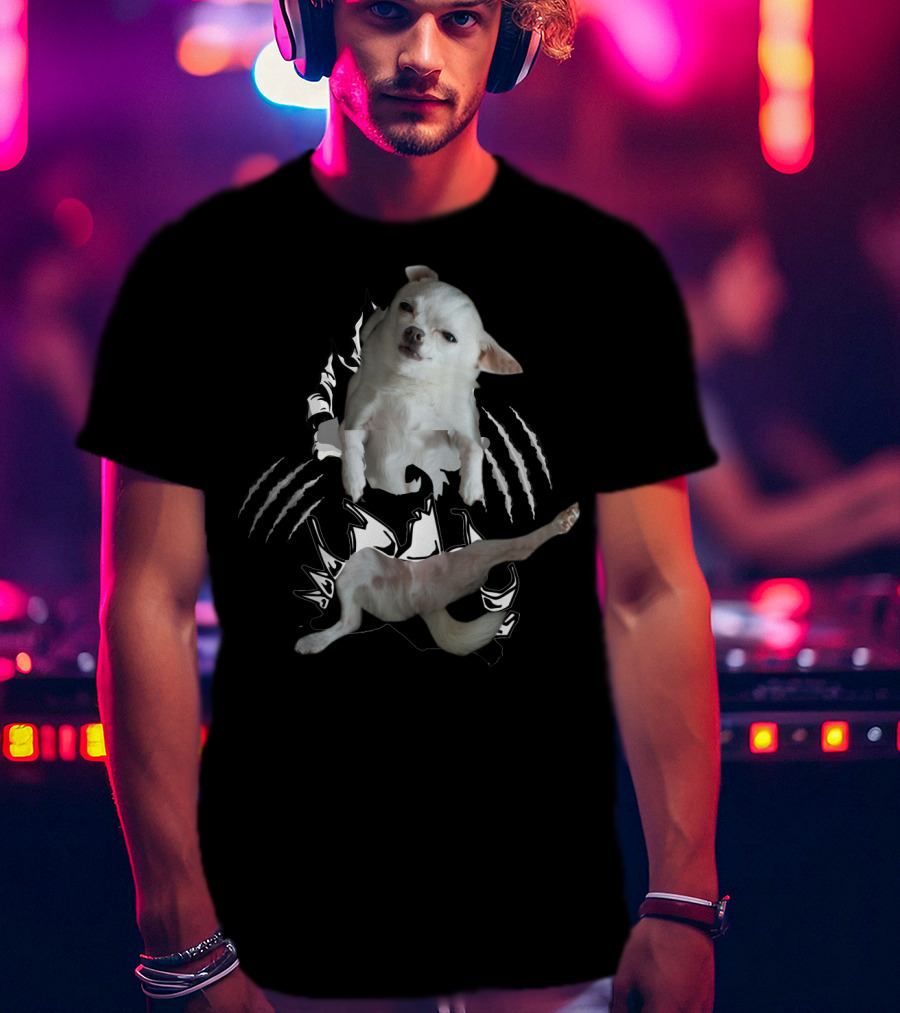 Chihuahua 3D Dog Breaking Through Claw Marks T-Shirt