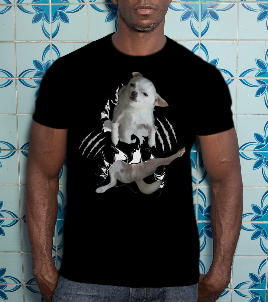Chihuahua 3D Dog Breaking Through Claw Marks T-Shirt